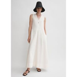 Toteme Floral Jacquard V Neck Maxi Dress size M off white Minimalist Resort $700